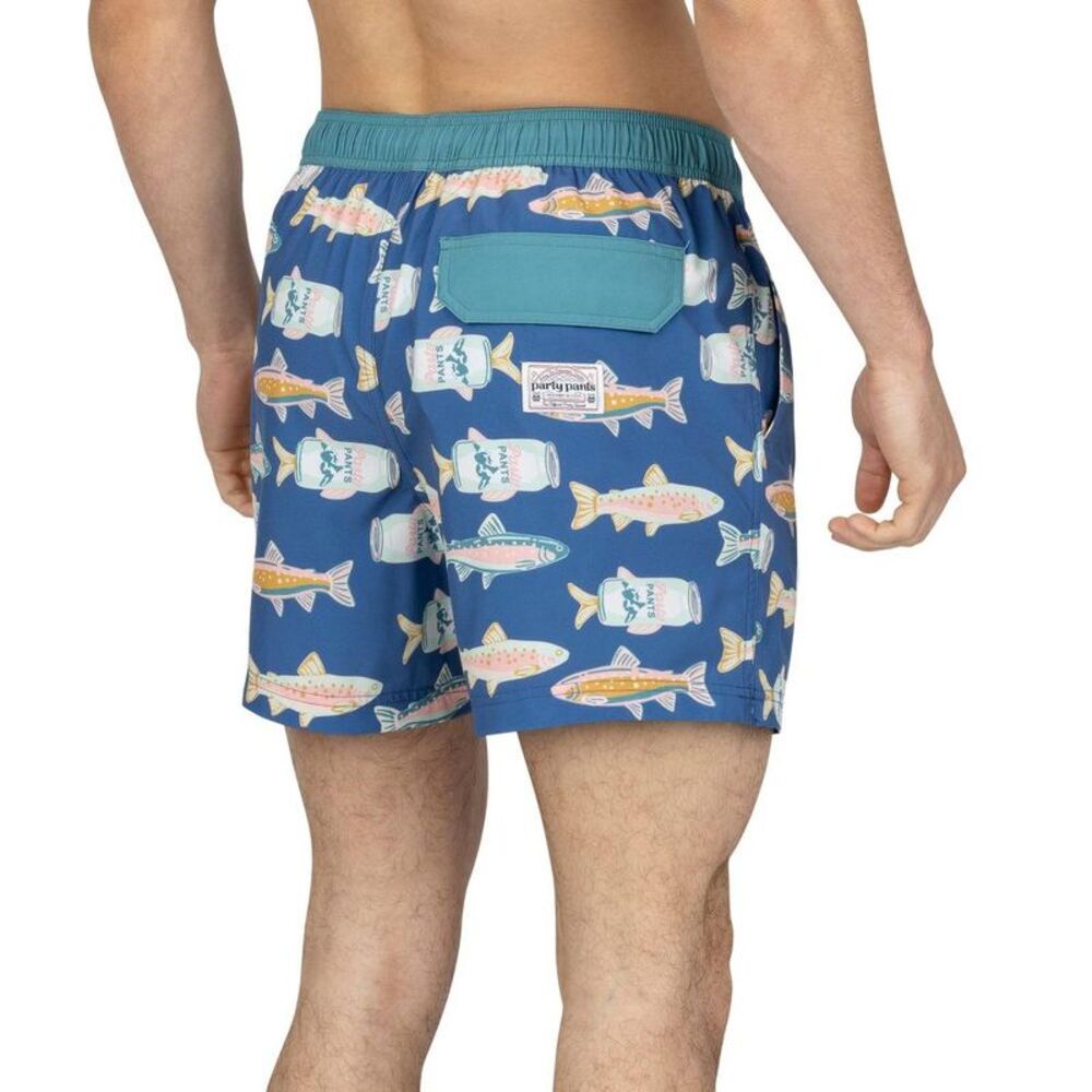 Party Pants Men's Buzz Worthy Swim Shorts - Blue Fish S - Picture 2 of 4
